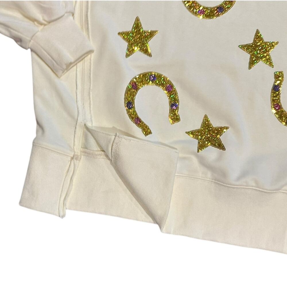 Peach Love Ivory Oversized Sweatshirt In Women's Small with Sequin Horseshoes - Picture 4 of 9